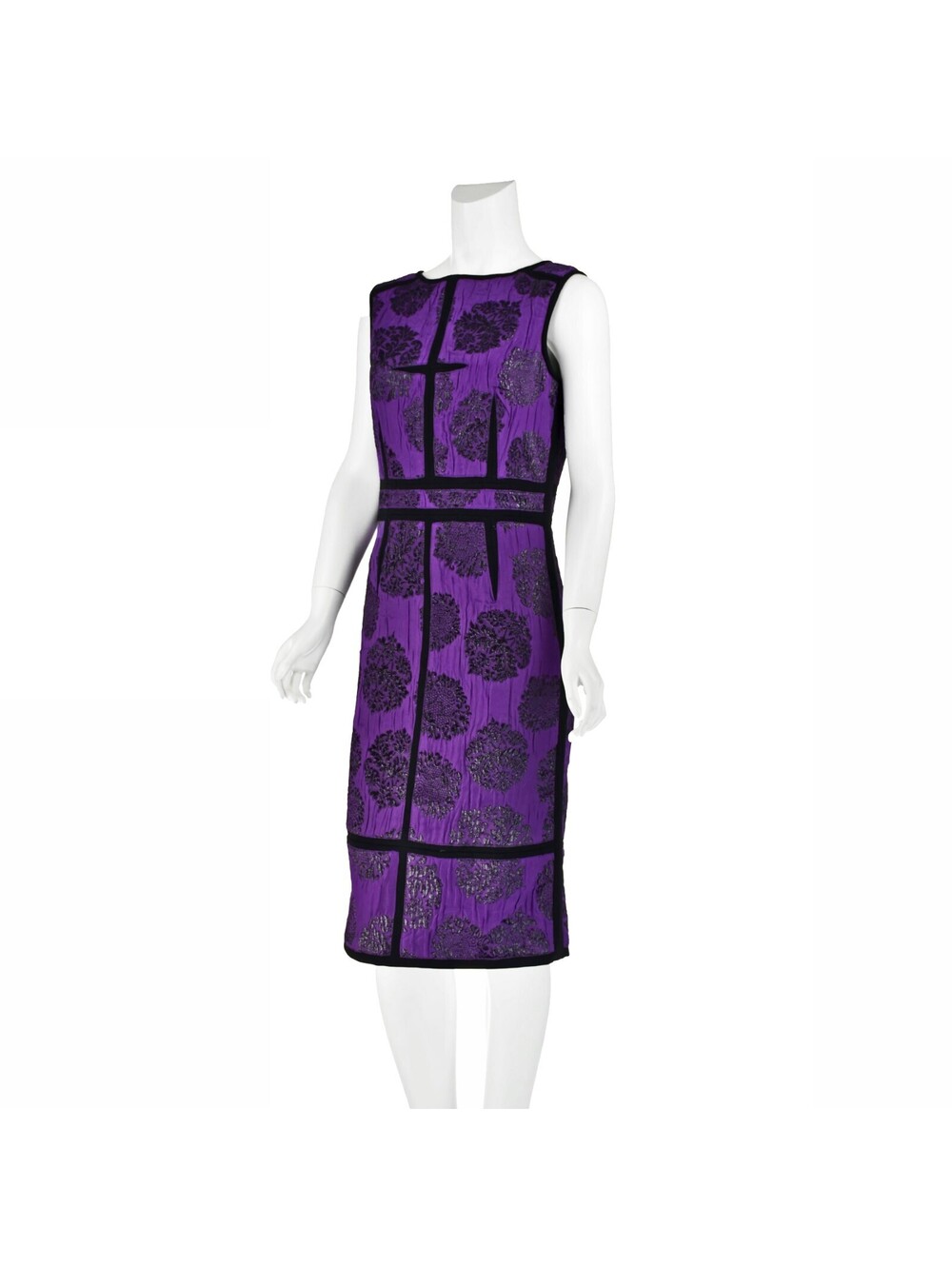 GIANFRANCO FERRE Crinkled Purple Silk & Black Lurex Cocktail Dress, SZ 8 - Picture 4 of 8